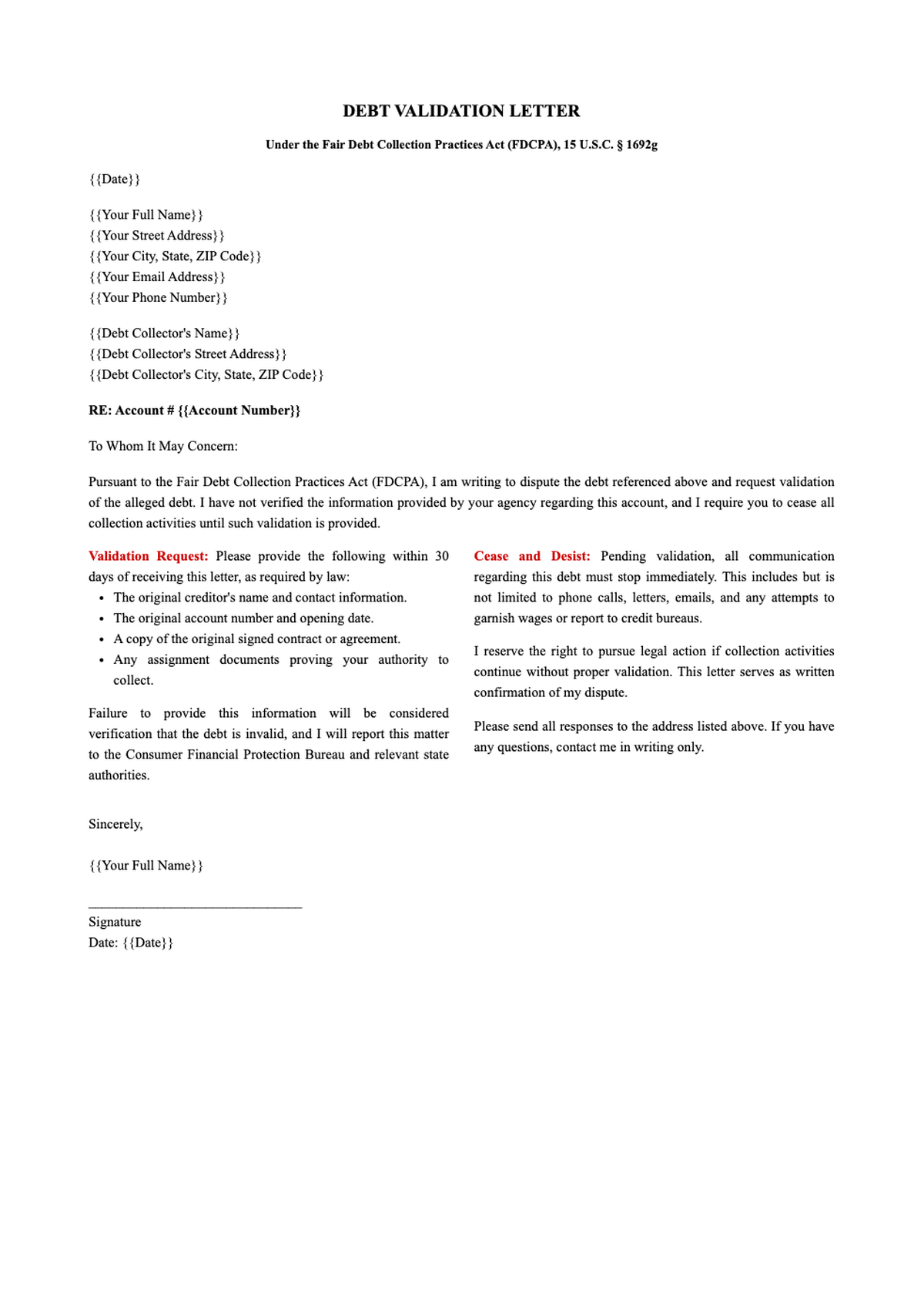 10 free debt verification letters sample template with FDCPA notice_variant_3
